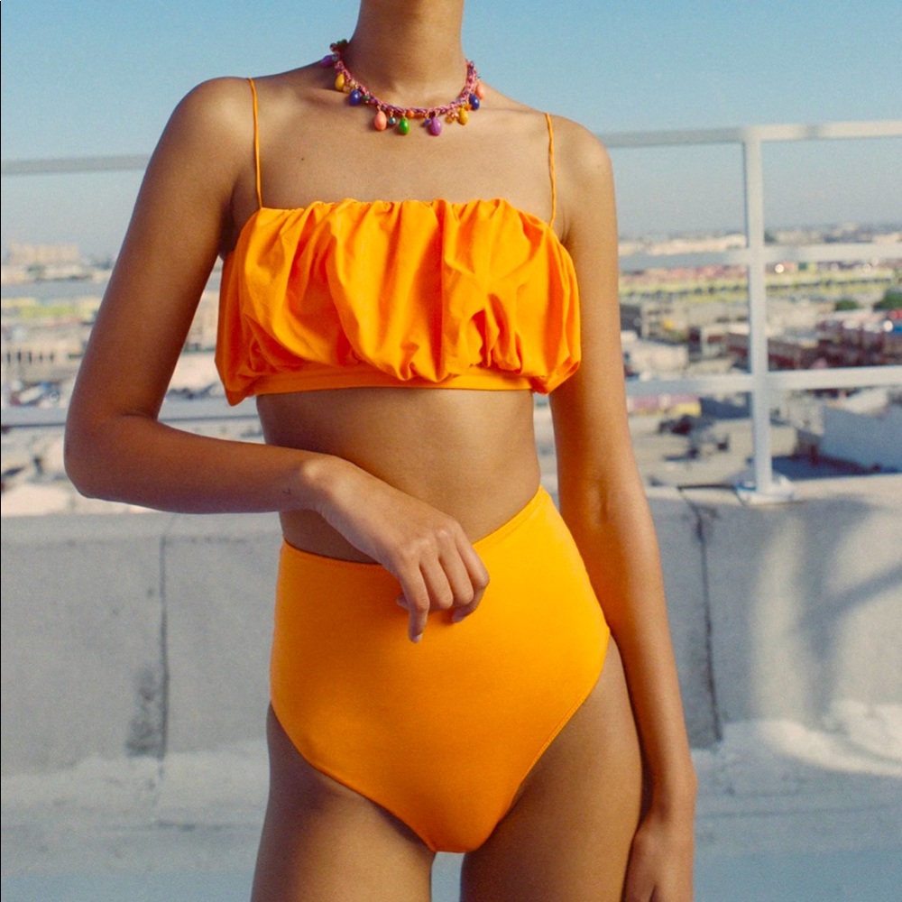 Zara orange puffed & high waisted bikini